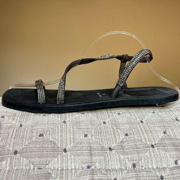 Free People Crystal Cove Black Leather Flat Sandal Rhinestone EU 39 US 8.5 - 9 - Picture 15 of 16